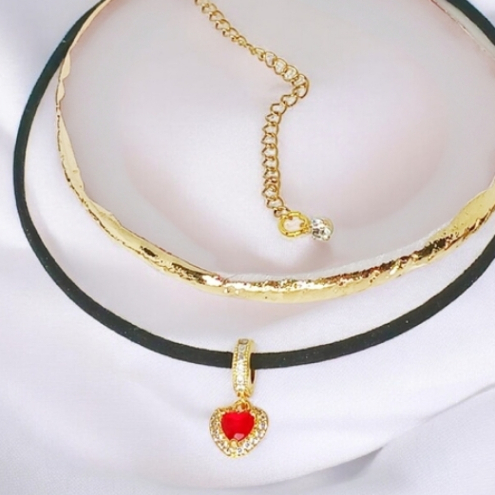 Cherry Red Heart Enchanted Choker Black Cord Whimsygoth 90s Lovecore Bold Boho